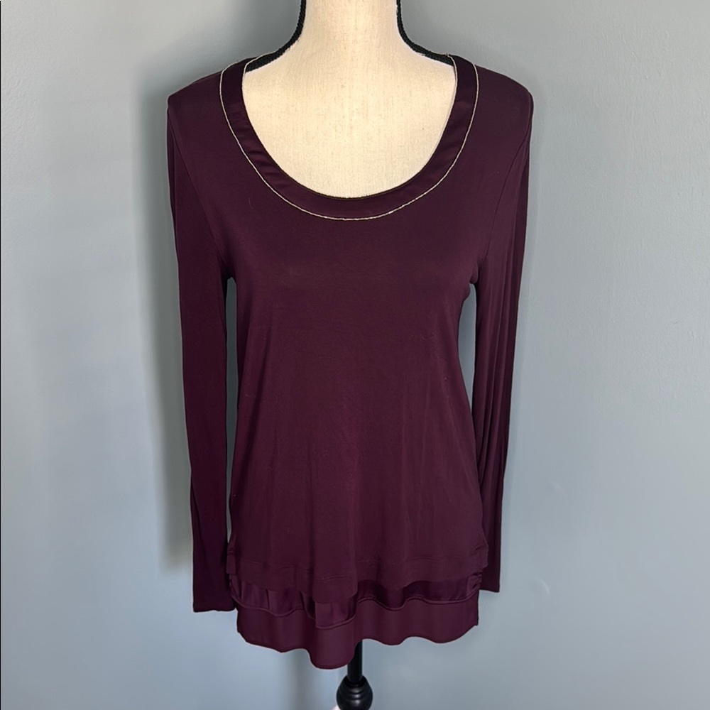 White House Black Market Women’s  Burgundy Long Sleeve Top Sz S